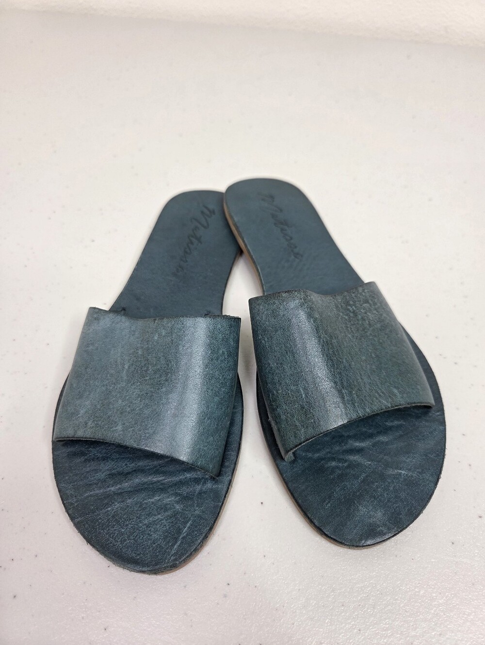 Matisse Carmen Teal Blue Leather Slide Slip On Sandals